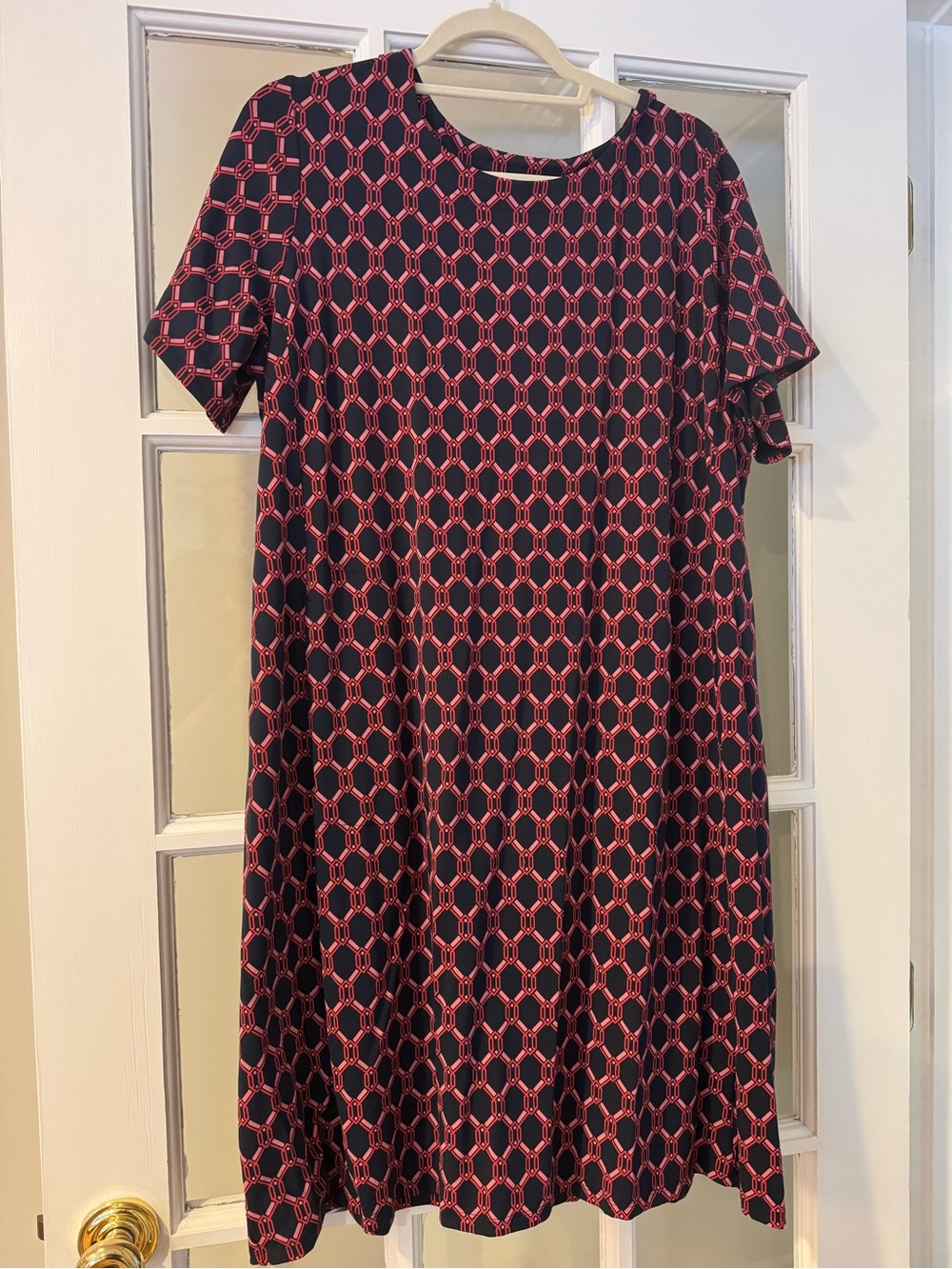 J. Jill Wearever Collection Dress Navy with Pink Geometric Print